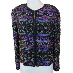 Papell Boutique Evening Multicolored Embellished Beaded Sequined Silk Jacket 14P